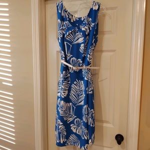 Dress Barn Blue & White Belted Dress - Size 22